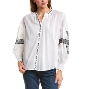 JOHNNY WAS Kivi Boho Blouse White Black Size XS